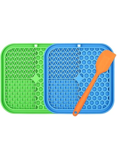 TKTTBD Dog Lick Pad, 2pcs Dog Licking Mat Slow Feeder Dispensing Treater Lick Pad Pet Treat Mat with Suction for Pet Bathing Grooming, and Dog Training