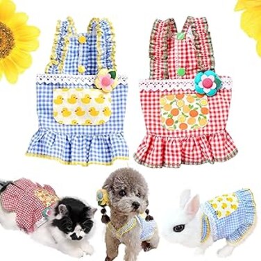 2 PCS Dog Dress, Puppy Flower Lace Tutu Dress, Cotton Dog Harness Dress, Kawaii Dog Princess Skirt, Elegant Pet Summer Apparel Dog Clothes, Summer Dog Costume for Small Dog Puppy Bunny Rabbit Cat