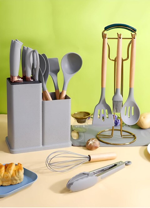 Spatula Set, 19 pcs Silicone, Cooking Utensil Set Non-Stick &amp; Non-Toxic Cooking Tools,Kitchen Tools, Silicone Cooking Utensils, Includes Tongs, Spatula, Turner, Ladle, and More