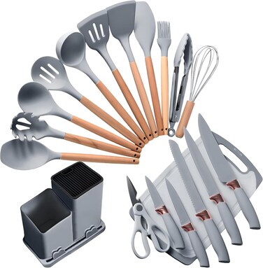 Spatula Set, 19 pcs Silicone, Cooking Utensil Set Non-Stick &amp; Non-Toxic Cooking Tools,Kitchen Tools, Silicone Cooking Utensils, Includes Tongs, Spatula, Turner, Ladle, and More