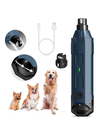 Angju Dog Nail Grinder,Upgrade Super Quiet Adjustable 6 Speed Powerful 12000rpm,Allow All Controll 50 dB,Dual LED Light Pet Nail Grinder,USB Rechargeable,3 Ports Nail File for Large Medium Small Dog