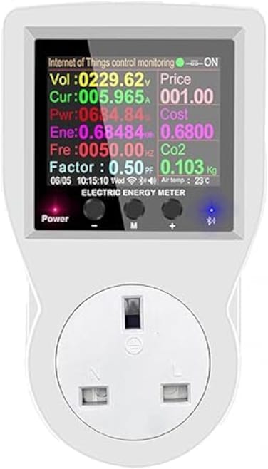 Smart Electric Usage Monitor, 3680W WiFi Power Meter Energy Monitor with LCD Display, Remote Control Watt Volt Amp Current Power Humidity Consumption Meter Monitor for Home Appliances