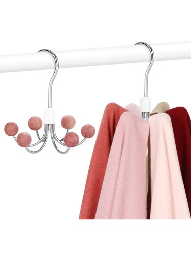 Belt Hanger, Rotatable Closet Organizer with 6 Cedar Balls, 360&Acirc;&deg; Swivel Storage Hooks for Belts, Bras, Scarves, Tank Tops, Ties, Purses, Handbags, and Accessories, Silver, 2 Pack