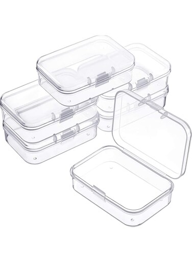 SWIUKPHE 6 Pieces Mini Plastic Clear Beads Storage Containers Box for Collecting Small Items, Beads, Jewelry, Business Cards, Game Pieces, Crafts (2.52 x 1.77 0.79 Inch)