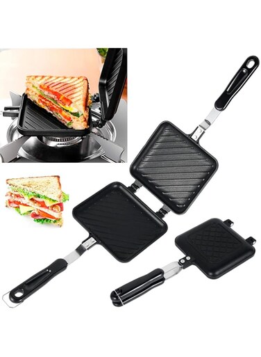 Eummy Camping Toastie Maker Non-Stick Stovetop Double Sided Multifunction Stovetop Sandwich Toastie Maker Baking Pan with Heat-Resistant Handles Breakfast Frying Pan for Home Outdoors