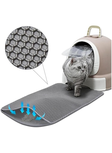 WEKOTEE Cat Litter Mat Double Layer Waterproof Urine Proof Trapping Mat,Cat Litter Mat Grey Trapping for Litter Box 1Pack,Grey,15.74"*23.62" - M (128-05)