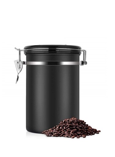Large Coffee Container Stainless Steel Vacuum Sealed Kitchen Storage for Coffee Bean Nuts Sugar 1800ml Black