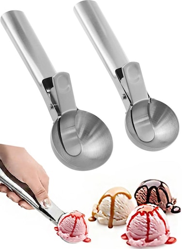 Pcs Premium Ice Cream Scoop with Trigger Ice Cream Scooper Stainless Steel Heavy Duty Metal Ice cream Scoop Spoon Dishwasher Safe Perfect for Frozen Yogurt, Gelatos, Sundaes Silver