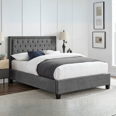 Dreamy Retreat Tufted Upholstered Queen Size Bed (160 X 200 CM) Grey Color