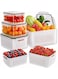 4 Pack Fridge Food Storage Container Set,U-HOOME Fruit Vegetable Containers with Lids with Strainer, Fruit Vegetable Storage Containers Keep Fruits, Vegetables, Berry, Meat Fresh longer, BPA-Free
