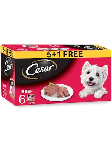 Cesar Beef Wet Dog Food, 6 X 100 G