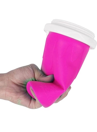 Squeeze Cup, Slushy Maker Cup with Straw, Frozen Magic Squeeze Cup Cooling Maker Pinch Ice Cup - Freeze Mug Milkshake Maker, Portable Double Layer Silica Cup Maker Smoothie Ice Cups (Pink)