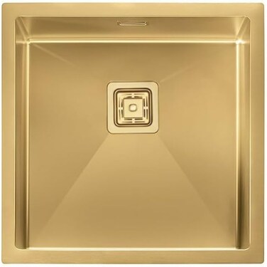 ELITE HM4544GSQ Gold Under-Mount Kitchen Sink &ndash; Stainless Steel Single Bowl Sink, 45cm