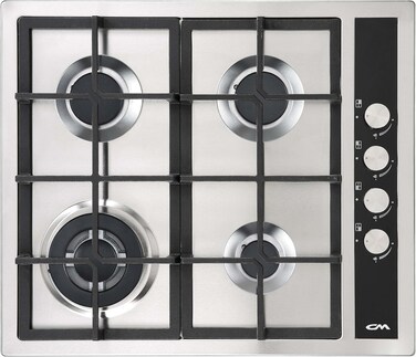 CM Delux 60 gas hob,Stainless steel cooker with black panel 4 gas bueners, auto ignition cas iron pan support