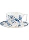 Bone China Tea Cup and Saucer Set for 1, Blue and White Coffee Cup with Plate Set, British Floral Porcelain Tea Cup for Women