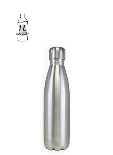 1000ml Stainless Steel Water Bottle Double Walled Sports Water Bottle Vacuum Insulated Cola Shape Travel Thermal Flask Free, Silver SUS304