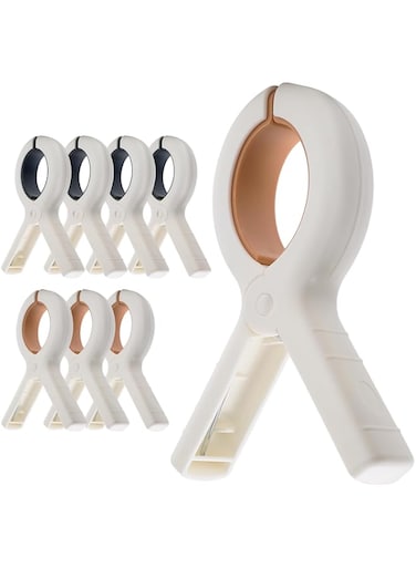 Extra Large Beach Towel Clips 8 Pack, 5.1 Inch Towel Clips for Beach Chairs Cruise Heavy Duty, Towel Holder Clips for Clothes Pool Boat, 2 Colors Khaki and Blue