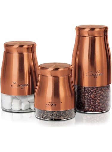 Home Smart 3PC Glass Storage Jar   Kitchen Organizer Air Tight Food Storage Containers   Kitchen Storage Spice Jars Spices (Gold)