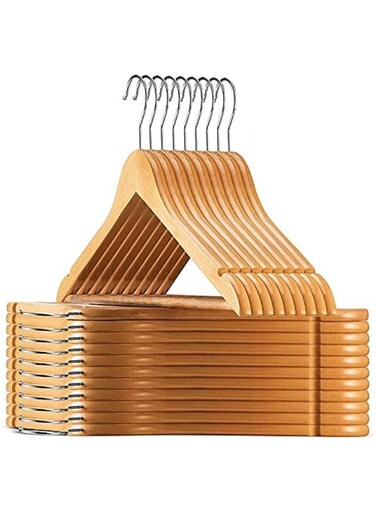 Solid Wood Suit Hangers With Non Slip Bar And Precisely Cut Notches - 360 Degree Swivel Chrome Hook - Natural Finish Super Sturdy And Durable Wooden Hangers - 30 Pack Natural 40cm Natural 40cm
