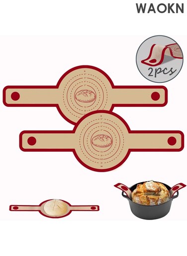 Silicone Bread Sling for Oven , 2 PCS Red Non-Stick &amp; Reusable Bread Baking Supplies with Extra Long Handles , Easily Transfer Sourdough , Dishwasher Safe , Round ,Baking pad silicone baking pad , red .