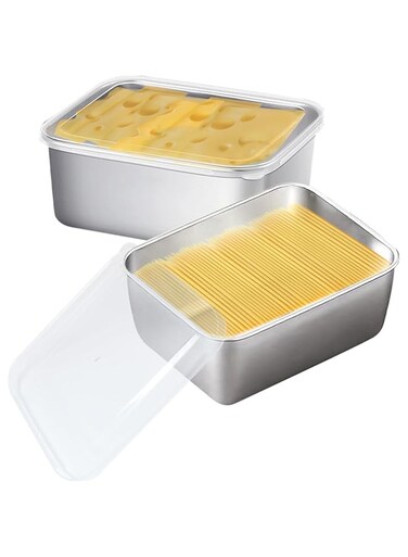 Stainless Steel Cheese Storage Containers with Lids, Lunch Meat Container for Refrigerator, Airtight Deli Meat Storage Box, Preserves Cheese's Freshness and Flavor, Oven/Dishwsher/Freezer Safe, 2Pcs