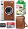 Fujifilm Instax Mini EVO Hybrid Instant Camera Brown   Fuji Instax Mini Single Pack Instant Film   32GB microSD   Camera Case - Bundle