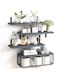 Wall Mounted Floating Shelves with Storage Basket &acirc;&euro;&ldquo; 4-Tier Bathroom Organizer Rack for Towels, Toiletries, Plants, and Decor &acirc;&euro;&ldquo; Space-Saving Rustic Wood Shelving Unit Grey