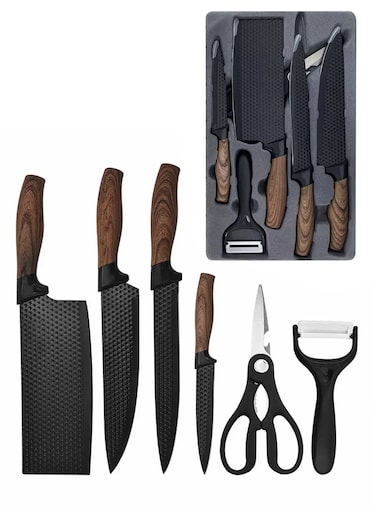 set diamond pattern Set Chef Knife Block Cutting Sets Black Professional Kitchen Knife Set High Carbon Stainless Steel