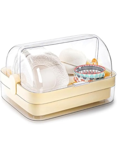 Tazweeq Plastic Dish Drying Rack, Bottle Drying Storage Box with Drain Board and Lid Cover, Kitchen Plate Cup Tray Cutlery Drainer for Home Kitchen Use, Medium Size