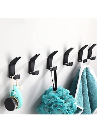 THMINS 6 Pack Adhesive Hooks Coat Hooks Heavy Duty Wall Hooks for Hanging with Black,Reusable,Modern and Waterproof Hooks for Kitchen, Bathroom, Bedroom,towel holder, Clothes, Bags, Keys&hellip;