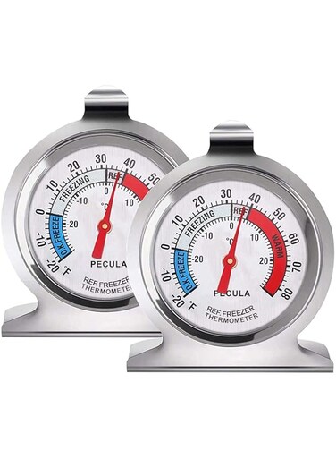 PECULA 2 Pack Refrigerator Thermometer -30~30&deg;C/-20~80&deg;F, Classic Fridge Thermometer Large Dial with Red Indicator Thermometer for Freezer Refrigerator Cooler
