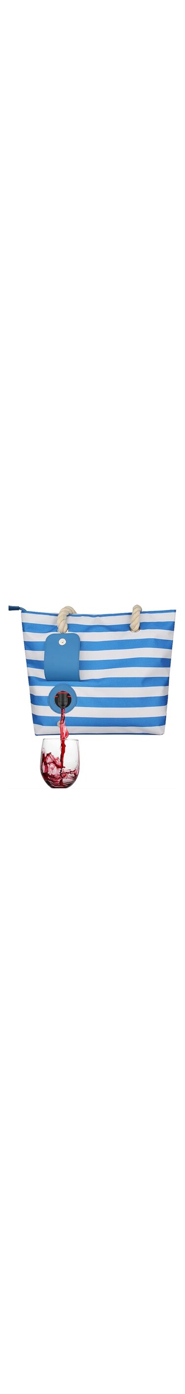 YASAHNG Beach Wine Purse, Wine Tote Bag with Hidden Dispenser/Insulated Compartment, Portable Carrying Carrier Bag, for Movies, Concerts, Beaches, Swimming Pools, Shopping (Blue Stripe)