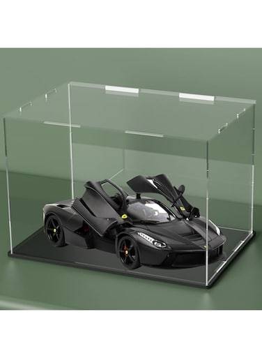 HEMYLU Acrylic Display Case with Lid, Rectangle Clean Acrylic Box with Matte Black Stand for 1:18 Diecast Model Cars (13x6.7x6.3 inch)