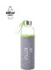 Art Glass Drinking Bottle 600ml with Leak-Proof Lid &amp; Fabric Sleeve Cover &acirc;&euro;&ldquo; Clear Bottle with Grey Sleeve &amp; Lime Green Accent Strap
