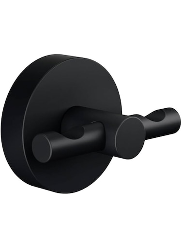 tesa&reg; MOON BLACK Bathrobe Hook, matt black - for industrial style and modern bathrooms - drill-free, incl. adhesive solution - 50 mm x 65 mm x 53 mm