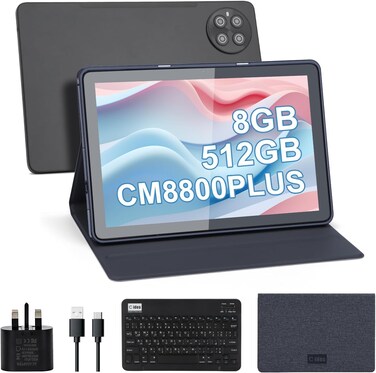 كمبيوتر لوحي C فكرة 10.1 بوصة، كمبيوتر لوحي بسعة 8 جيجابايت + 512 جيجابايت مع نظام أندرويد 13، شريحتي اتصال، 5G LTE 1280x800 IPS HD يعمل باللمس، كمبيوتر لوحي يدوم طويلاً، CM8800 Plus (أسود)