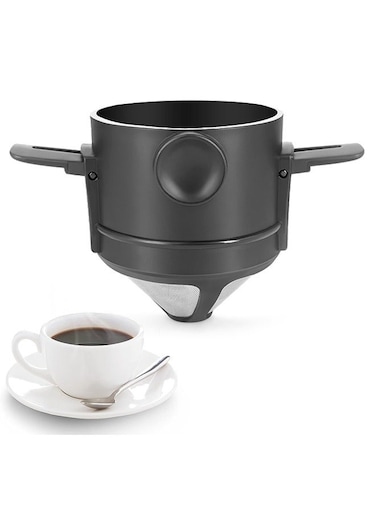 Filter, Foldable Reusable Stainless Steel Coffee Funnel, Eco-Friendly Paperless Coffee Filter, Double-Layer Coffee Filter Cup
