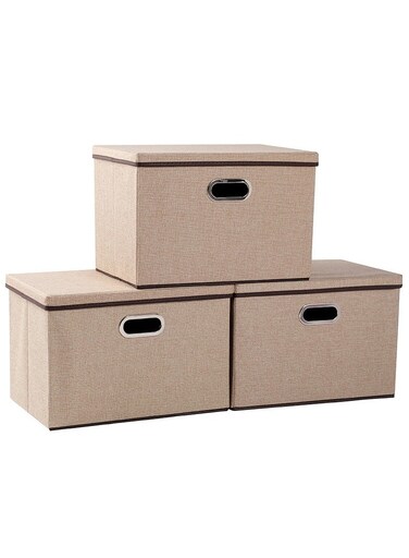 Clothes Organizer Drawer with Cover, Foldable Fabric Storage Boxes Cloth Storage Organizer Drawer Storage Cubes, Wardrobe Clothes Organizer Toys Storage Bin for Underwear Socks (khaki-3pc)