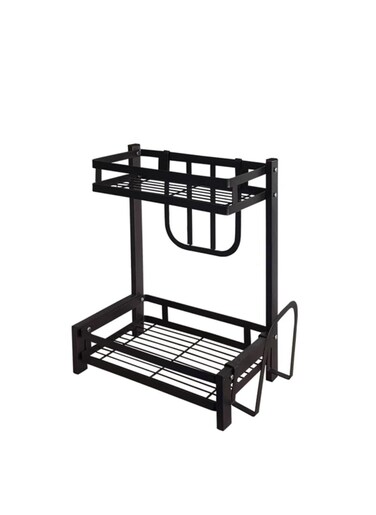 Double layer stainless steel kitchen storage rack black