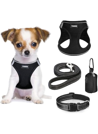 YIMEIS Dog Harness and Leash Set, No Pull Soft Mesh Pet Harness, Reflective Adjustable Puppy Vest for Small Medium Large Dogs, Cats (Black-Update, X-Small (Pack of 1)