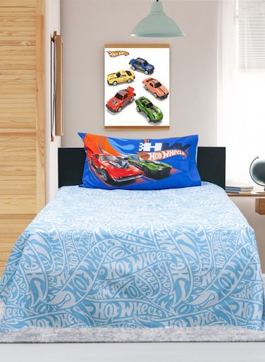 Linen Klub Kidz Klub Hot Wheel Bed Sheet Single 2 pcs set Fabric: 144TC Poly Cotton, Super Soft Quality Size: 160x240cm + 1 Pillowcase 50x75cm, Sheet- Sky Blue