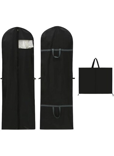 Arrangeli Garment Bag, Dress Bags Plastic Clothes Covers with Zipper Handles Hanging Clothes Foldable Waterproof Dustproof Cover Closet Storage for Suit, Coat, Jacket, Shirt, Long Dress, 2 Pcs (Black)