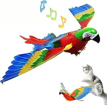 Simulation Bird Interactive Cat Toy for Cats, Flying Bird Cat Toy, Hanging Parrot Flying Bird Funny Cat Interactive Toy for Cats Kitten Play Chase Exercise, Pet Cat Playing Toy Pet Supplies(Parrot)