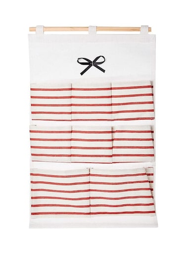 8 Pockets Striped Hanging Storage Bag White/Red/Beige