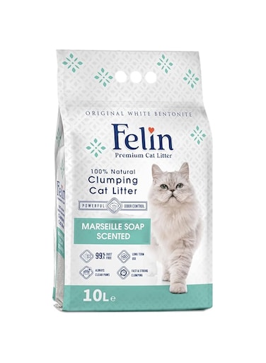 Teo Premium Pet Supplies Felin Cat Litter Clumping 100% Natural Bentonite, Clumping 99.5% Dust Free, Forever Fresh, Pet-Friendly, Fighting with Odors Marseille Soap Scented (10 L)
