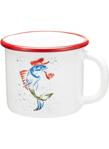 Biggdesign Enamel Mugs, Coffee Cup; Enamel Camping Mug, Coffee Mug, Bone Chine, Backpacking Mug, Campfire Mug, Drinking Cup for Kitchen, Campfire, Home and Travel Cup (Fish Red 1Pc)