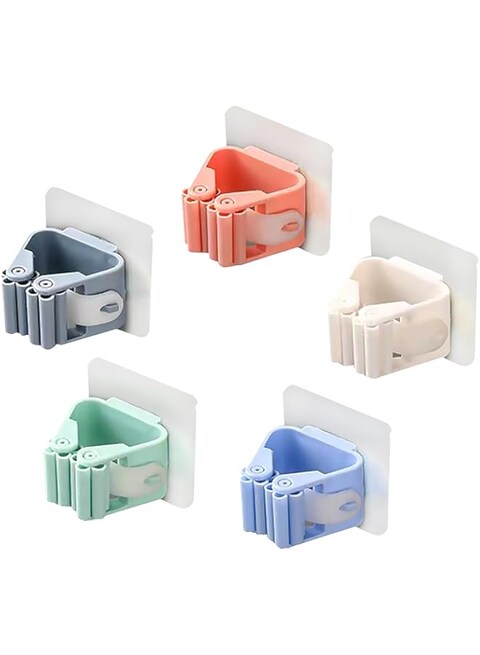 Mop Holder Wall Mounted Broom Holder for The Wall Door Broom &amp; Mop Grippers Self Adhesive Broom and Dustpan Hanger Mops Rakes Holder Organizer, Transparent patch (5 pcs Multicolor)