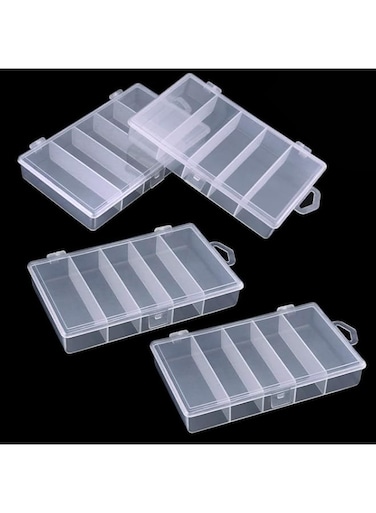 Newbested 4 Pack 5 Grid Clear Plastic Fishing Tackle Bait Hooks Storage Box,Visible Bead Jewelry Making Findings Utility Organizer Container Case for Jewelry,DIY Crafts(7.1" x 4.3" x 1.2")