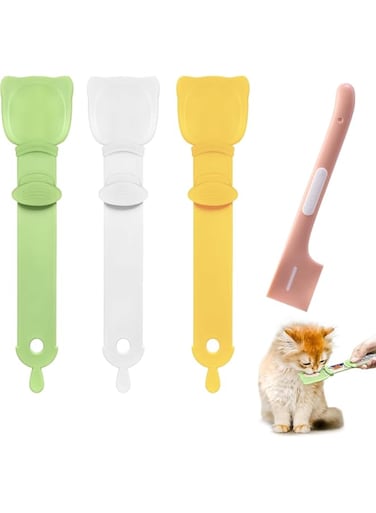 Mosucoirl Cat Strip Feeder 4 Pack with Pet Food Mixing Spoon,3 Color Cats Stripe Squeeze Spoon Multifunctional Lickable Treat Feeding Dispenser for Cat Liquid Snack and Wet Food