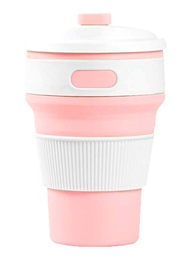 Hot New Folding Silicone Portable Silicone Telescopic Drinking Collapsible Coffee Cup Pink/White 350ml